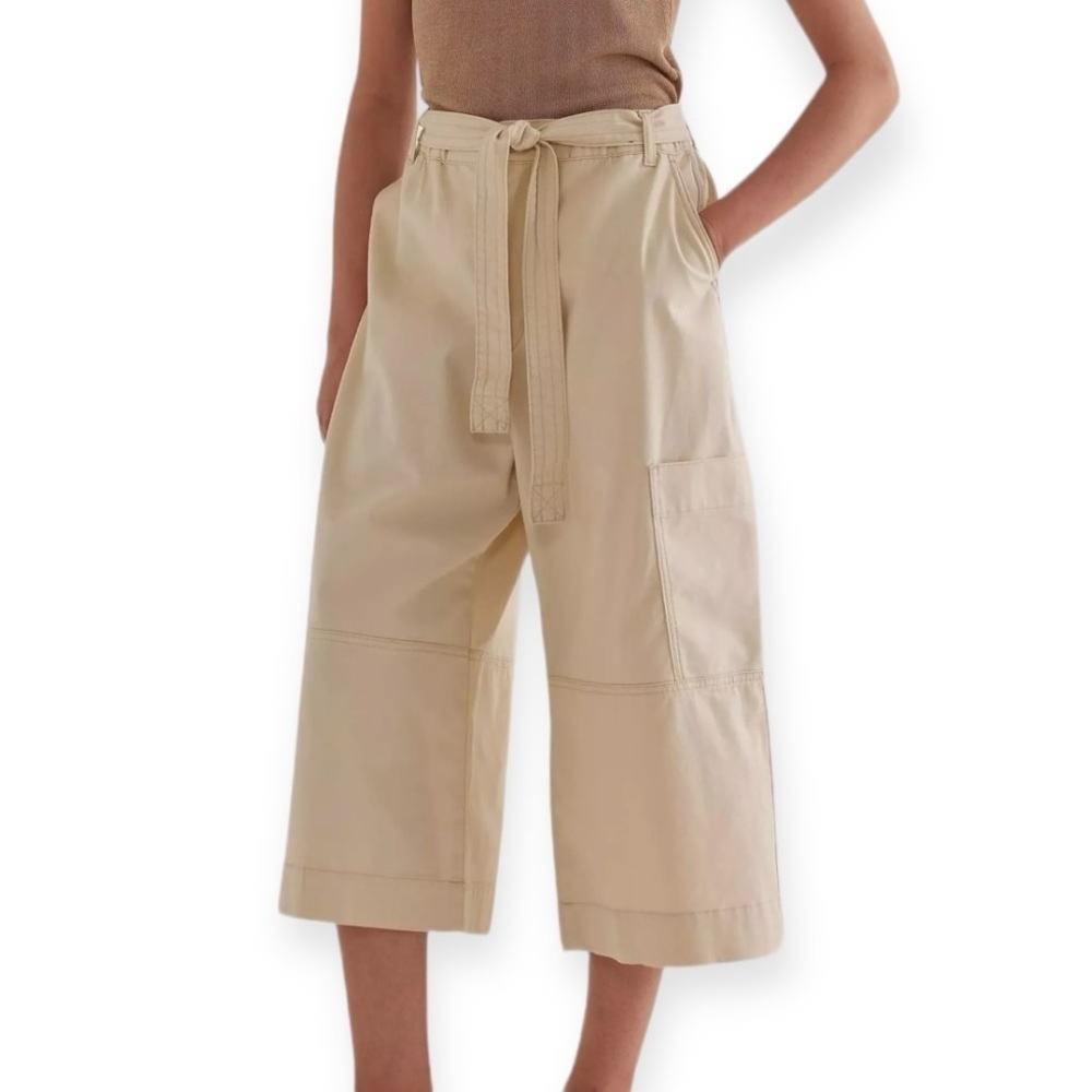 ANTHROPOLOGIE Maeve Pull On Gardener Culottes High Waist Wide Leg Ivory XL NEW